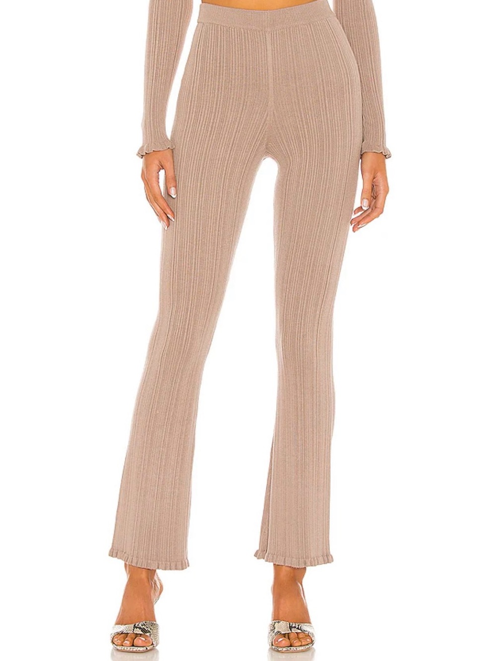Tularosa Ribbed Flare Knit Pants - Taupe